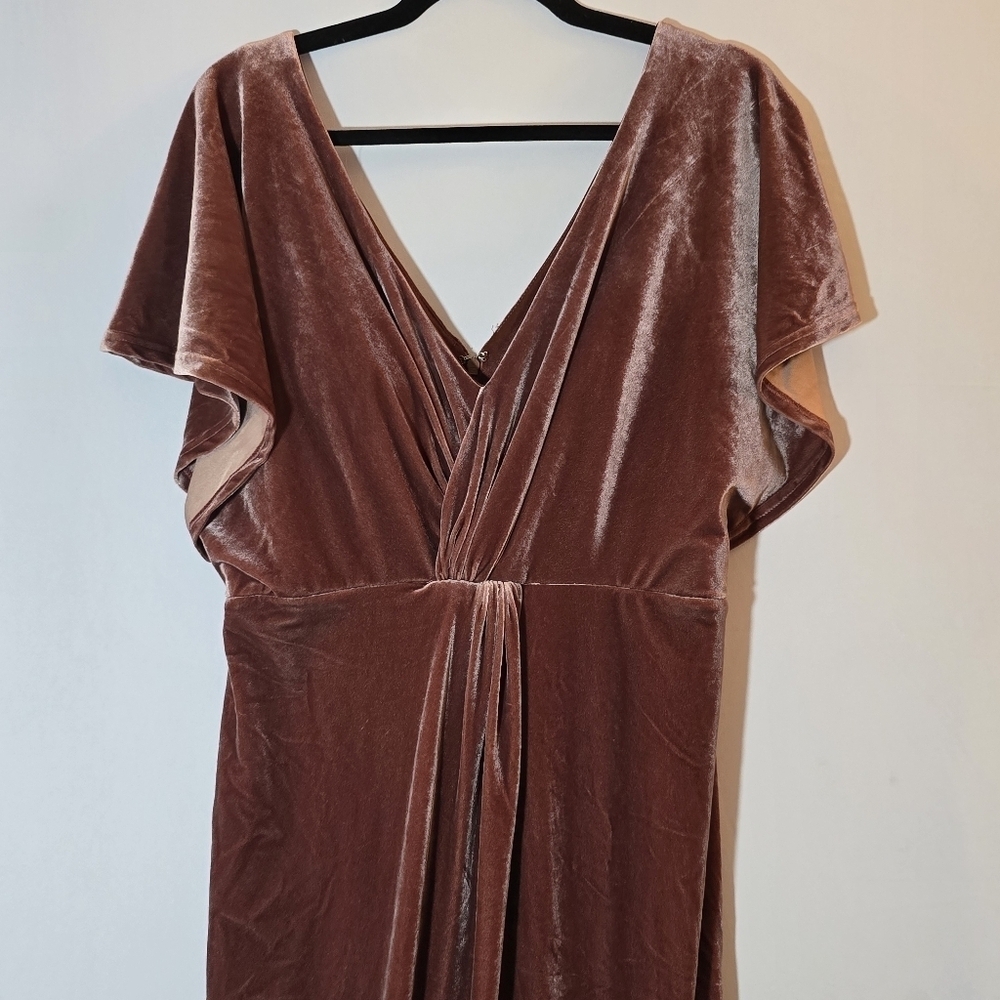 Revelry Gwen Pink Rose Blush Velvet Deep V Maxi Bridesmaid Wedding Dress, sz 12 - Picture 4 of 16